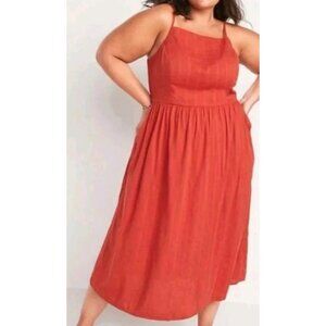 Old Navy Cotton Blend Square Neck Fit Flare Midi Cami Dress Burnt Orang Women XL